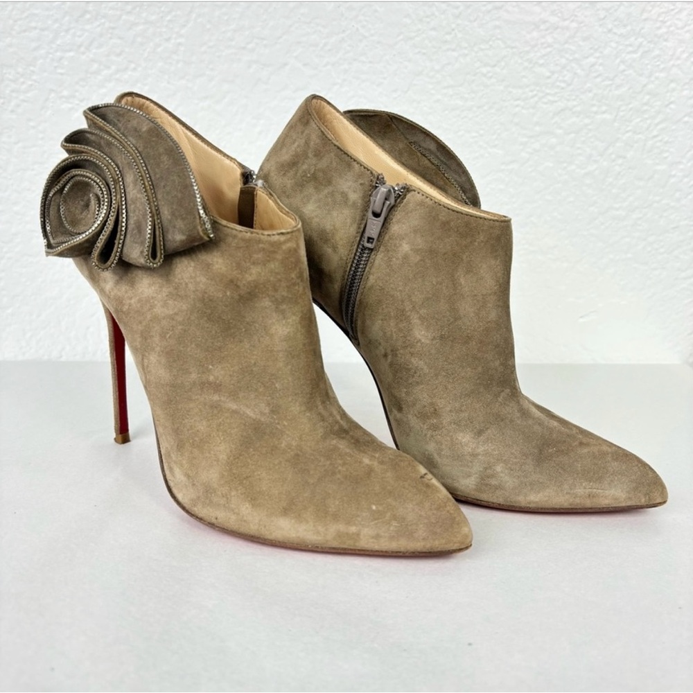 Christian Louboutin Mrs Baba 100 Taupe Suede Heeled Booties, size 38